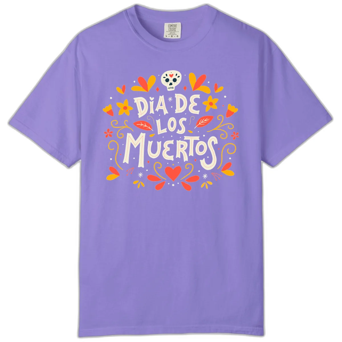 Día de los Muertos Skull and Floral Wreath Comfort Color in Violet