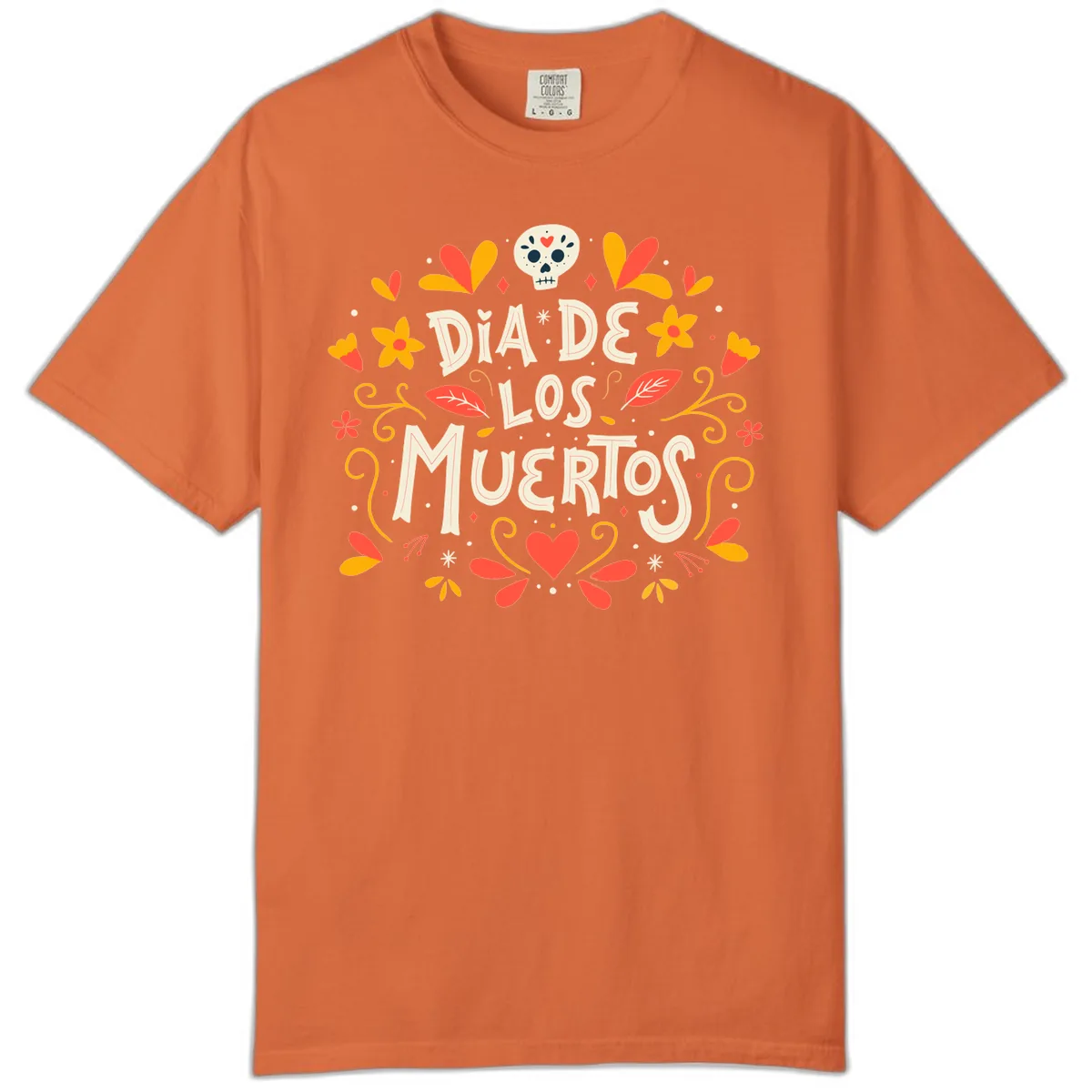 Día de los Muertos Skull and Floral Wreath Comfort Color in Burnt Orange