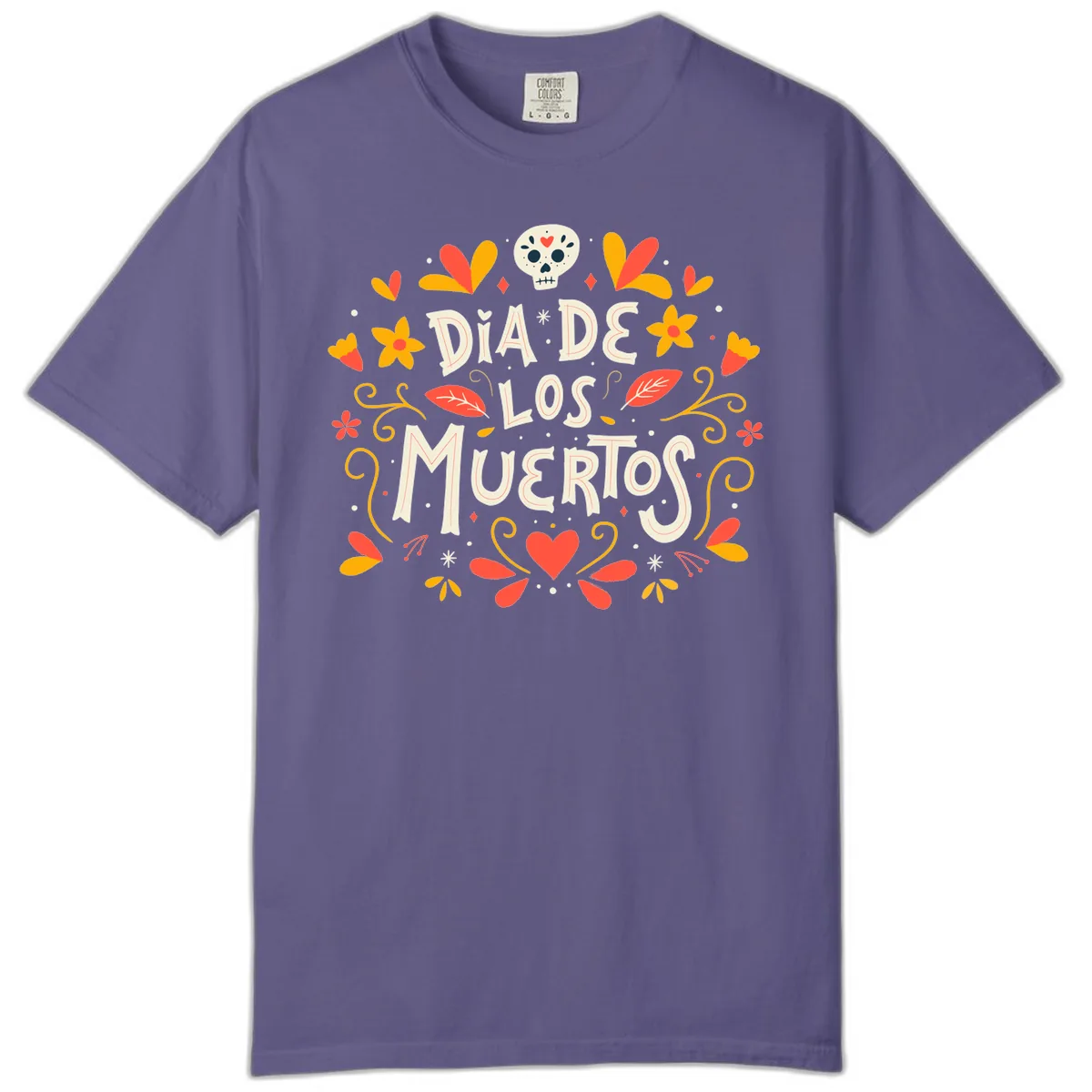 Día de los Muertos Skull and Floral Wreath Comfort Color in Grape