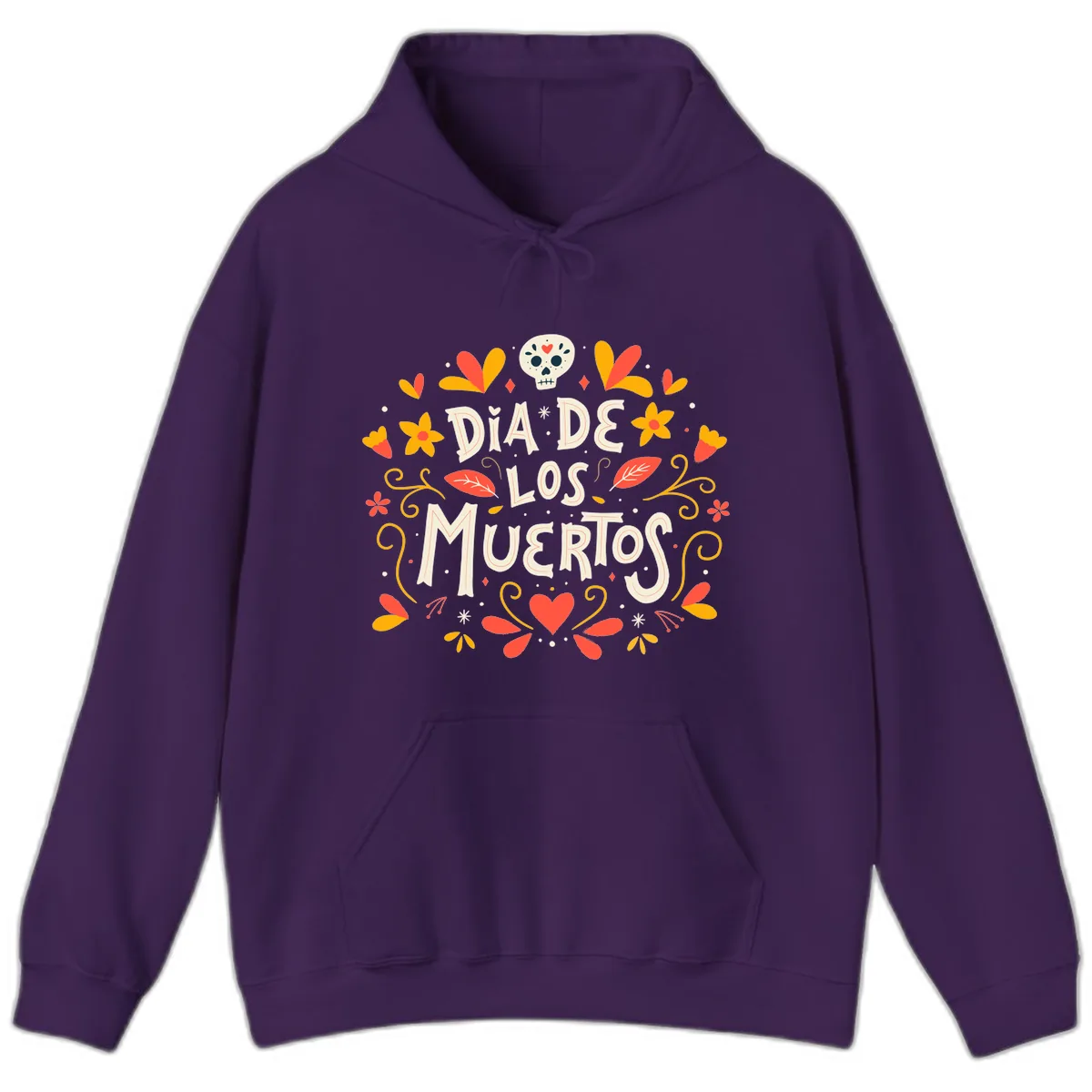 Día de los Muertos Skull and Floral Wreath Hoodie in Purple