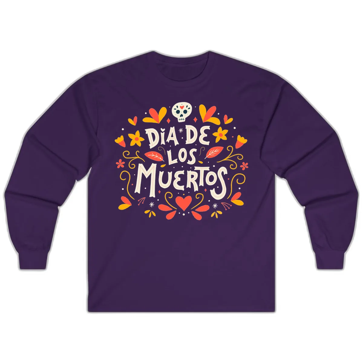 Día de los Muertos Skull and Floral Wreath Long Sleeve in Purple