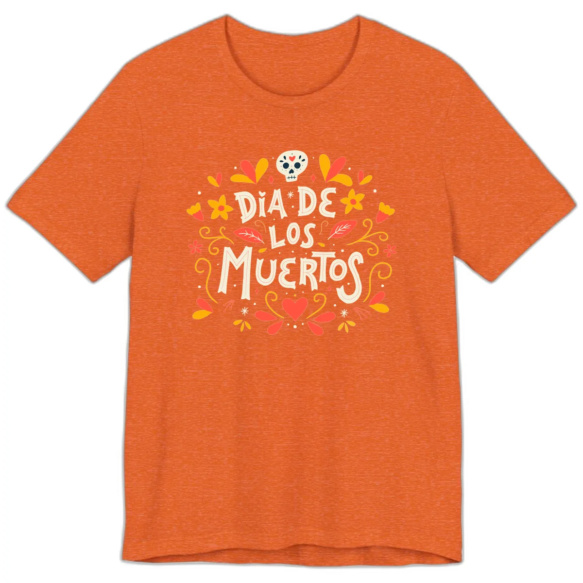Día de los Muertos Skull and Floral Wreath Premium T-Shirt in Heather Orange