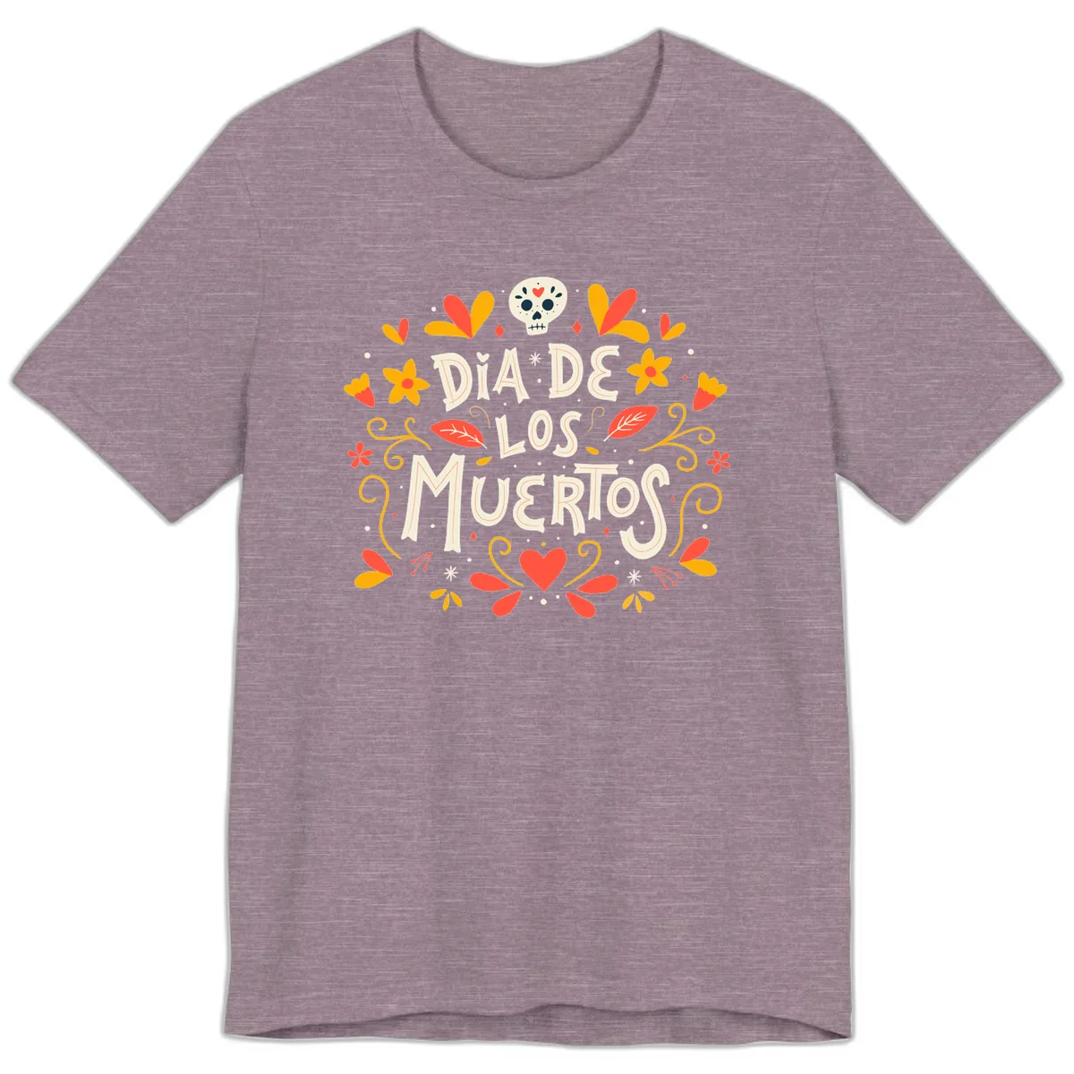 Día de los Muertos Skull and Floral Wreath Premium T-Shirt in Heather Purple