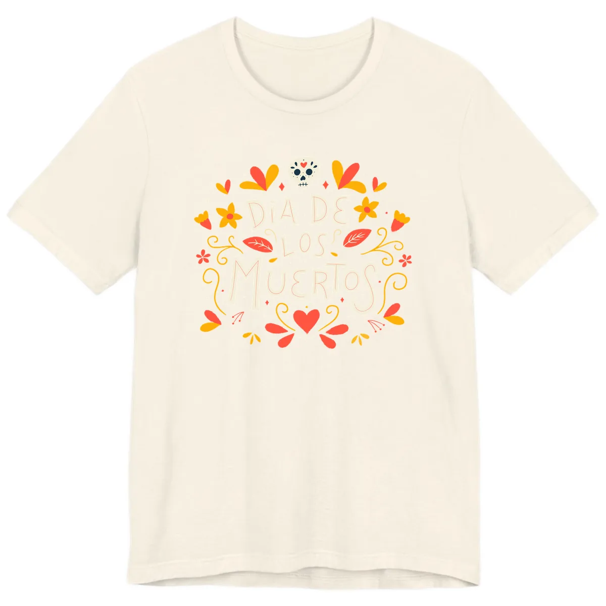 Día de los Muertos Skull and Floral Wreath Premium T-Shirt in Natural