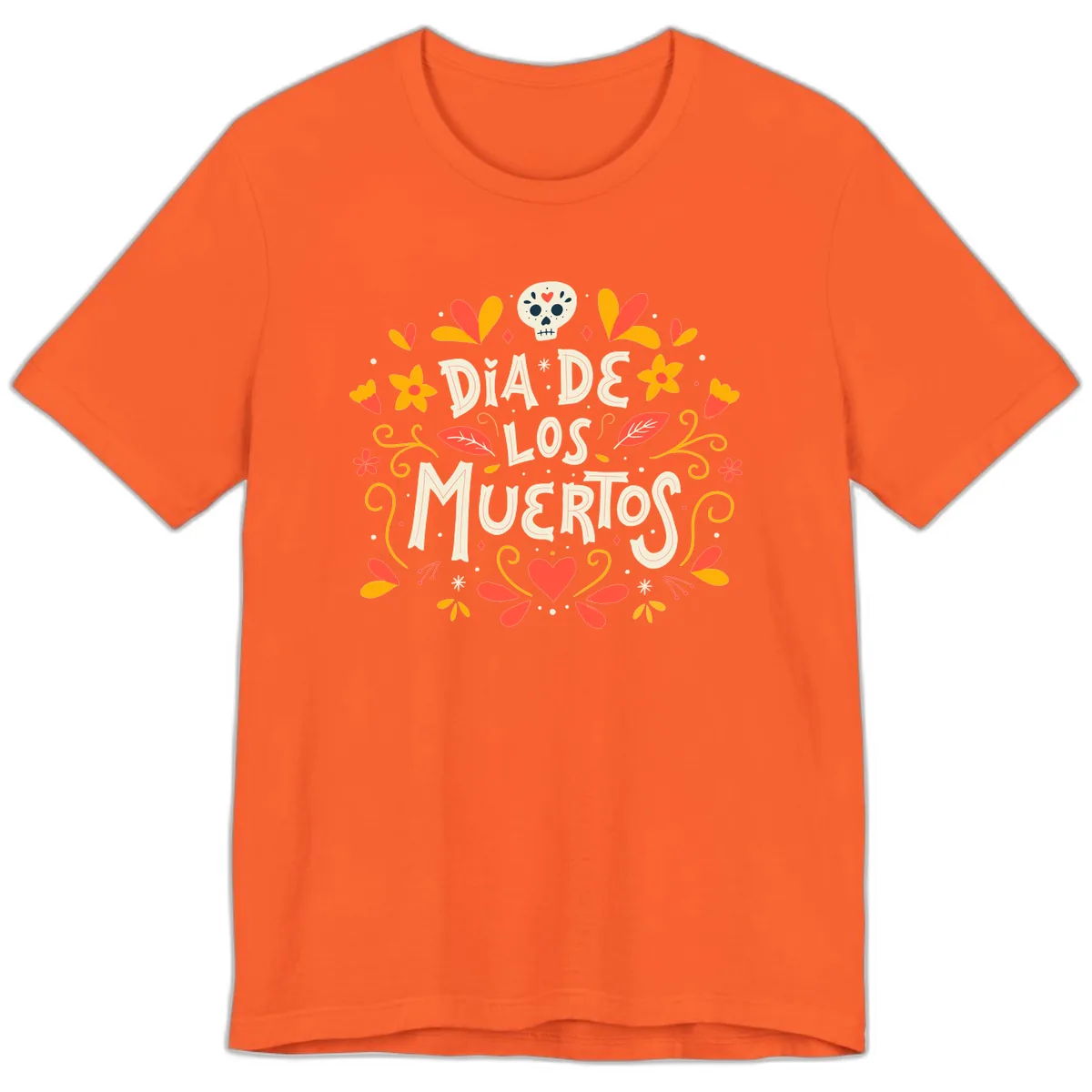 Día de los Muertos Skull and Floral Wreath Premium T-Shirt in Orange