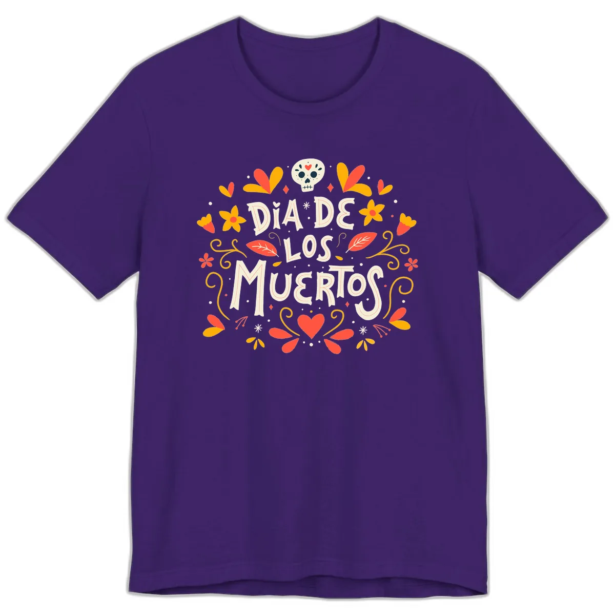 Día de los Muertos Skull and Floral Wreath Premium T-Shirt in Team Purple