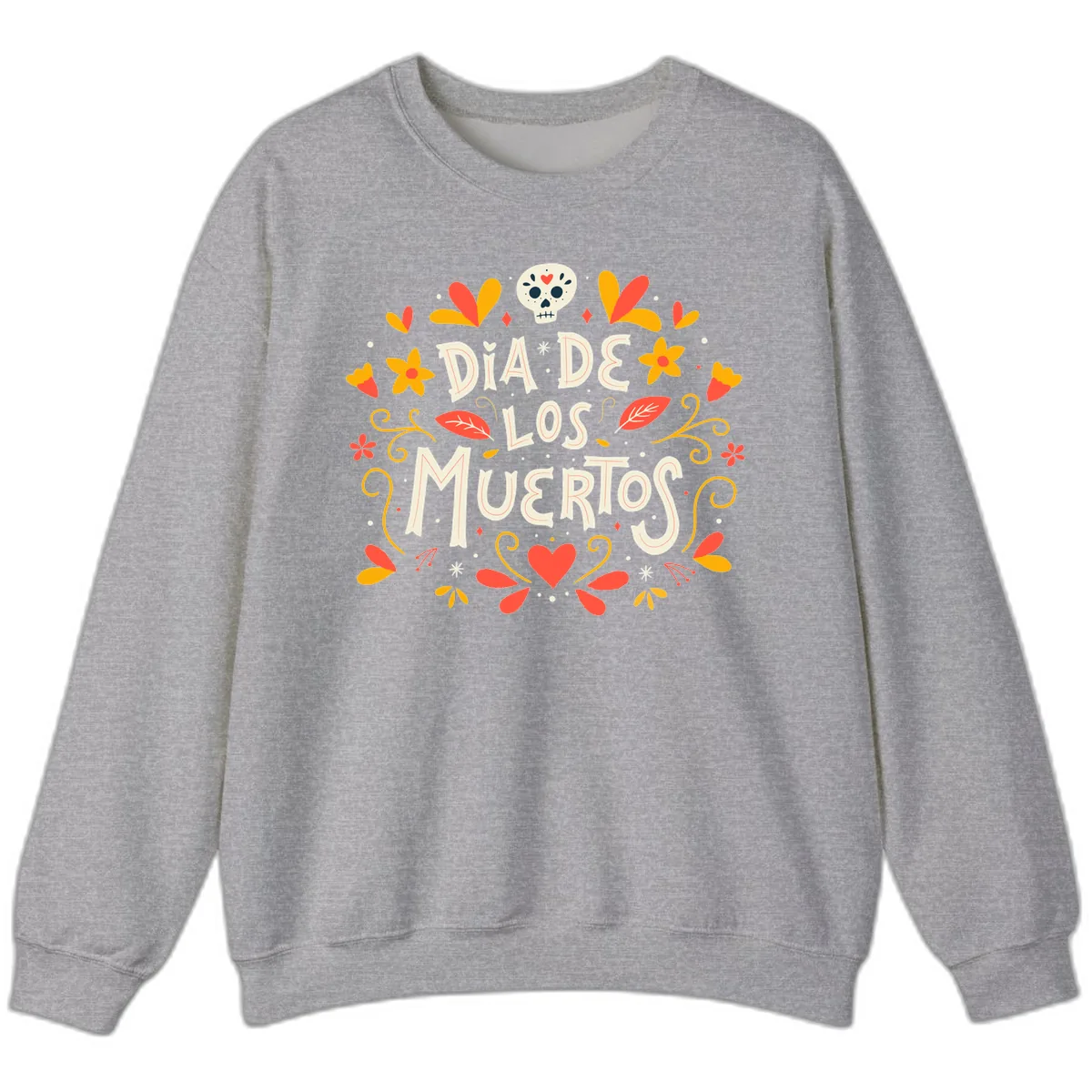 Día de los Muertos Skull and Floral Wreath Sweatshirt in Sport Grey