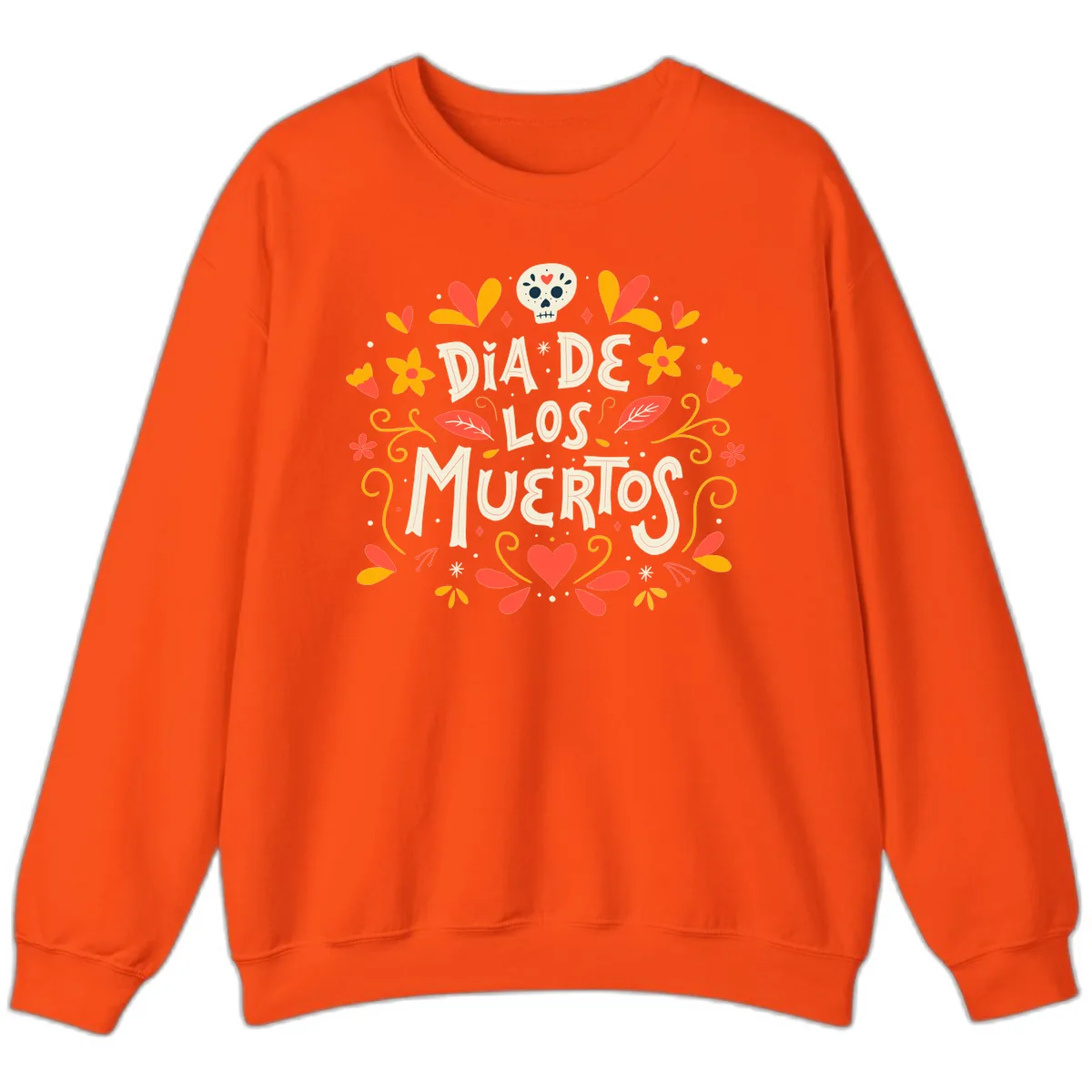 Día de los Muertos Skull and Floral Wreath Sweatshirt in Orange