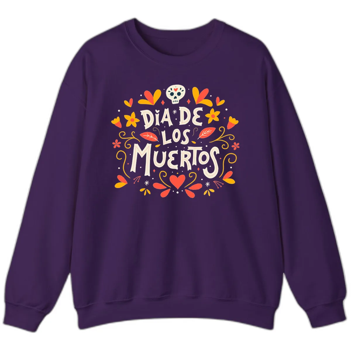 Día de los Muertos Skull and Floral Wreath Sweatshirt in Purple