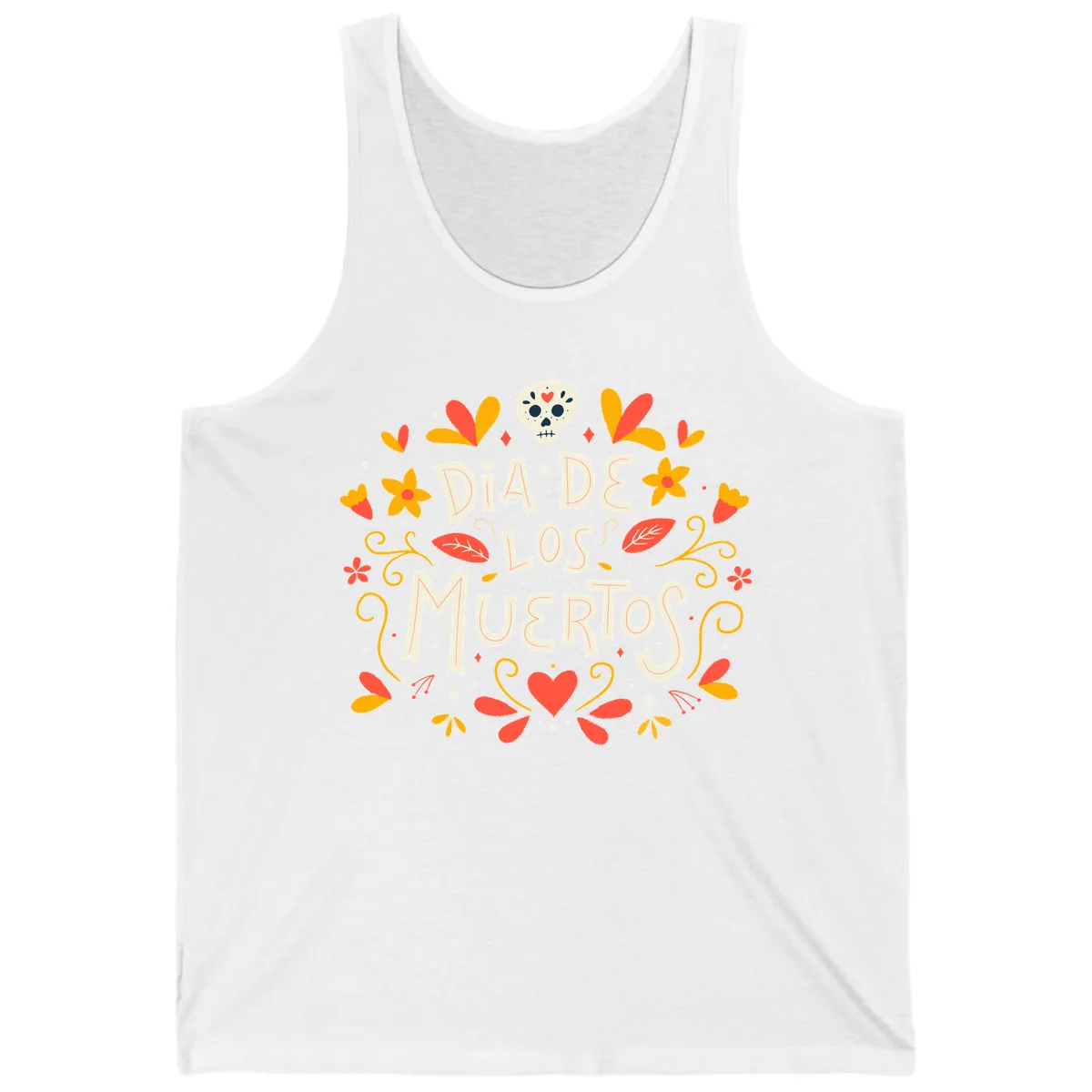 Día de los Muertos Skull and Floral Wreath Tank in White