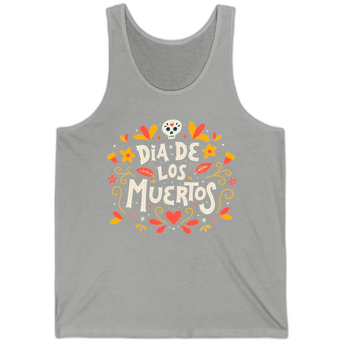 Día de los Muertos Skull and Floral Wreath Tank in Athletic Heather