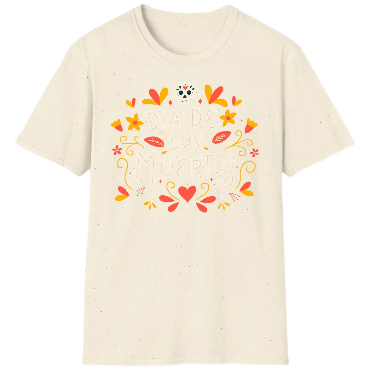Día de los Muertos Skull and Floral Wreath T-Shirt in Natural