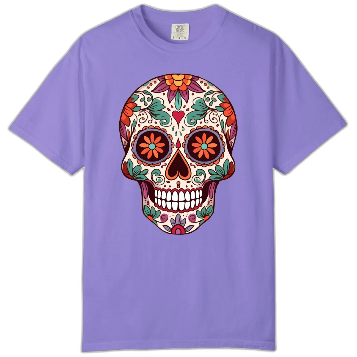 Vibrant Floral Calavera Day of the Dead Skull Comfort Color in Violet