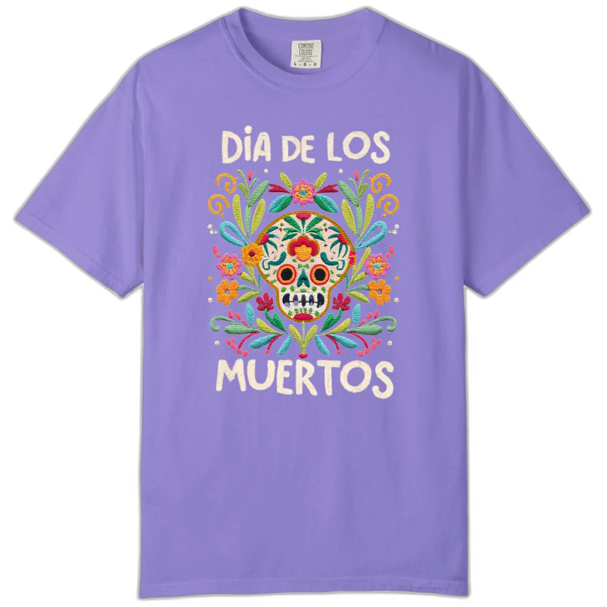 Día de los Muertos Embroidered Sugar Skull Comfort Color in Violet