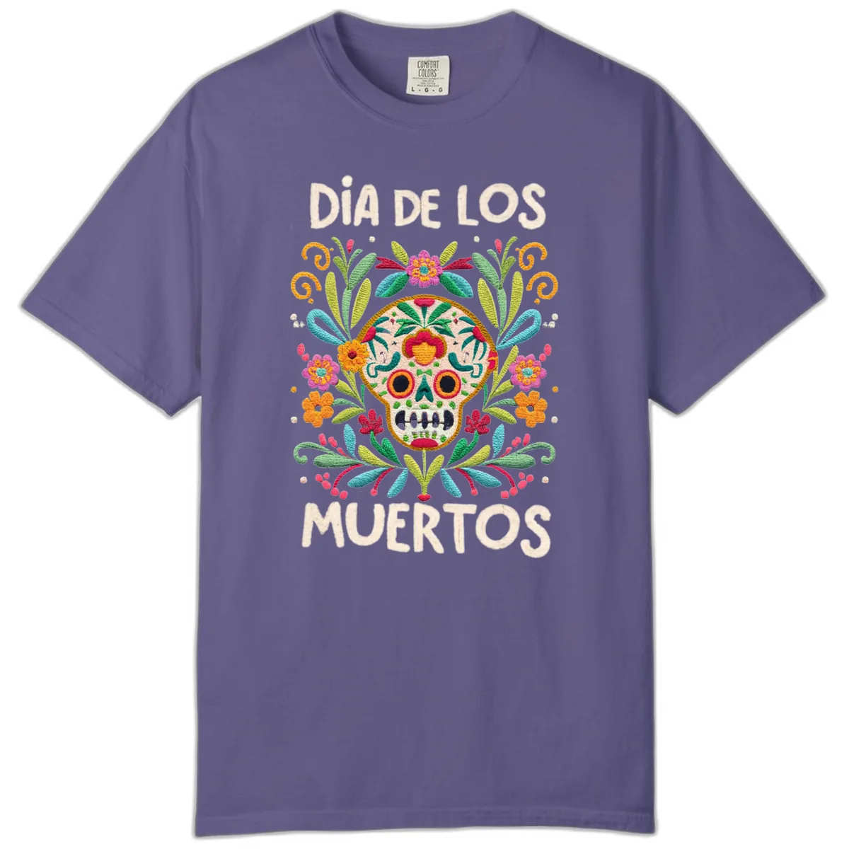 Día de los Muertos Embroidered Sugar Skull Comfort Color in Grape
