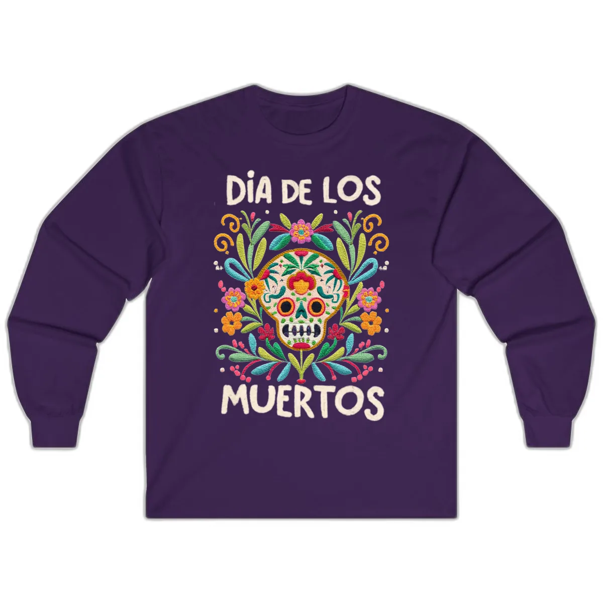 Día de los Muertos Embroidered Sugar Skull Long Sleeve in Purple