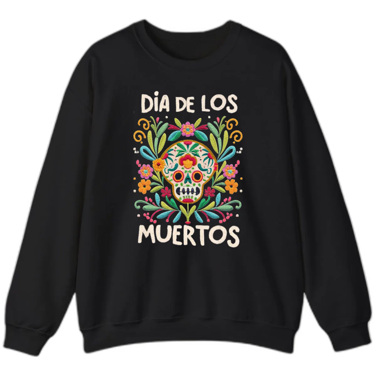 Día de los Muertos Embroidered Sugar Skull Sweatshirt in Black