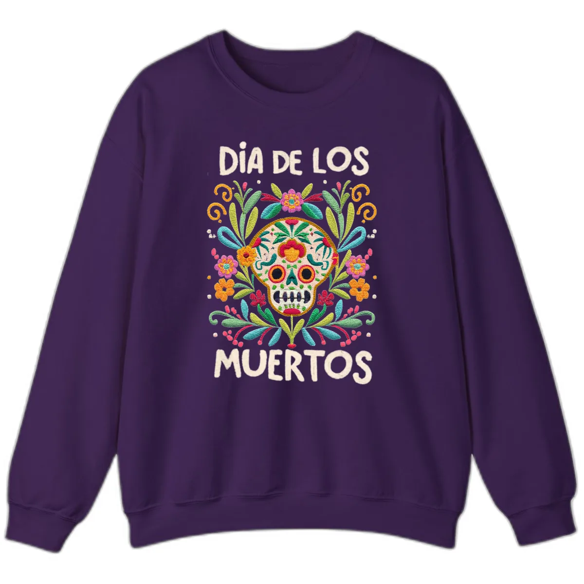 Día de los Muertos Embroidered Sugar Skull Sweatshirt in Purple