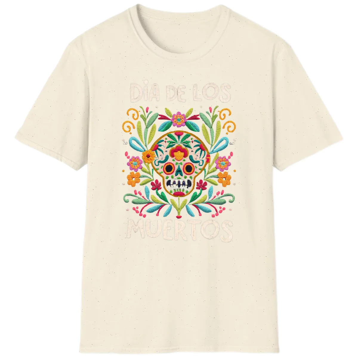 Día de los Muertos Embroidered Sugar Skull T-Shirt in Natural