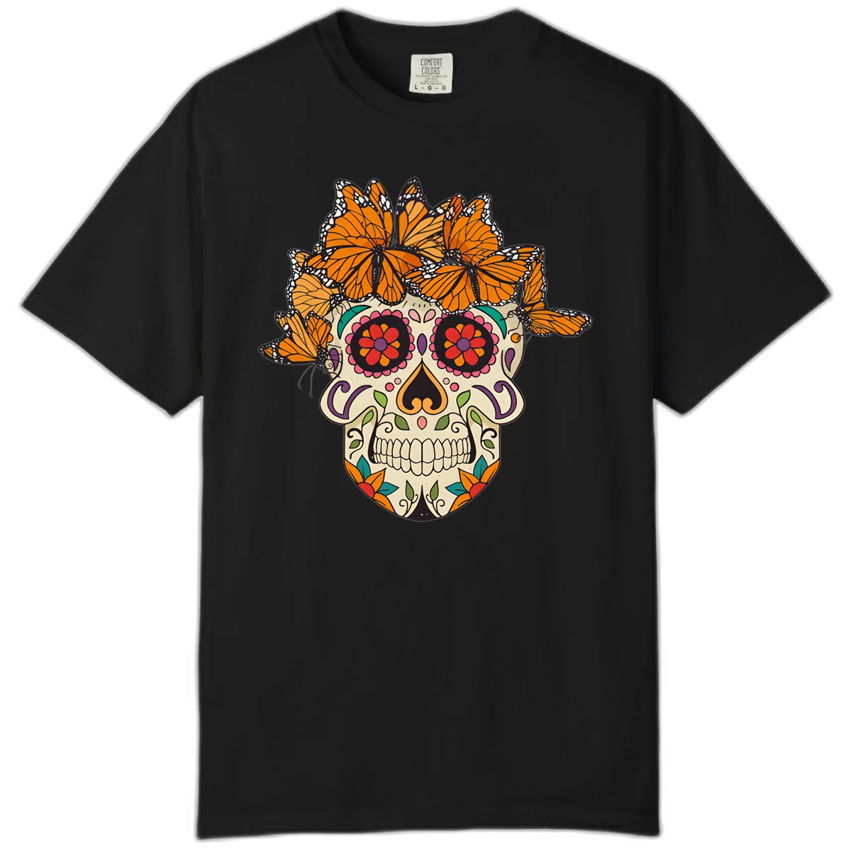 Monarch Butterfly Calavera Sugar Skull Comfort Color in Black
