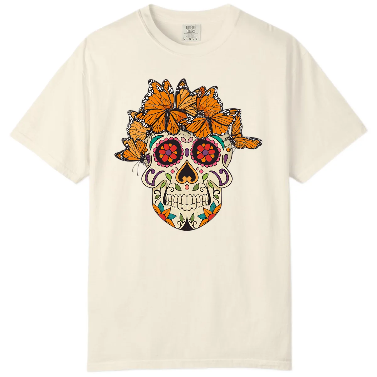 Monarch Butterfly Calavera Sugar Skull Comfort Color in Ivory