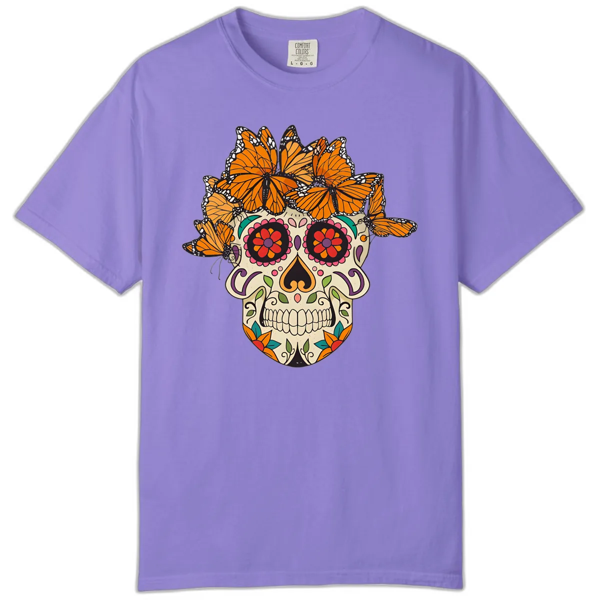 Monarch Butterfly Calavera Sugar Skull Comfort Color in Violet
