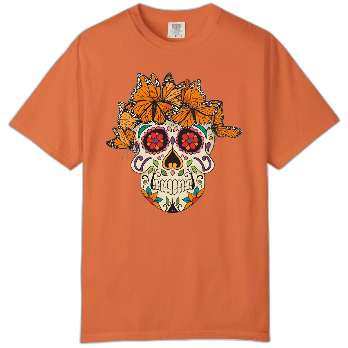 Monarch Butterfly Calavera Sugar Skull Comfort Color in Burnt Orange