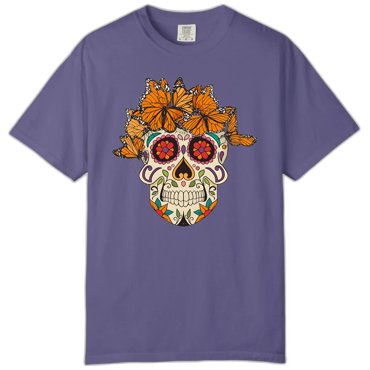 Monarch Butterfly Calavera Sugar Skull Comfort Color in Grape