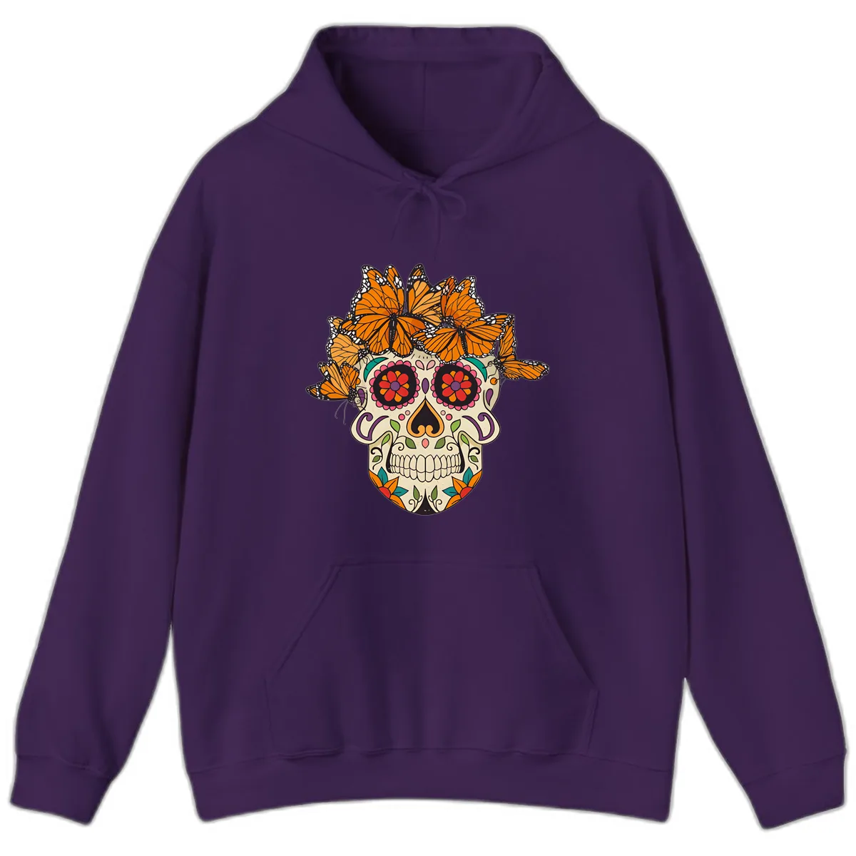 Monarch Butterfly Calavera Sugar Skull Hoodie in Purple