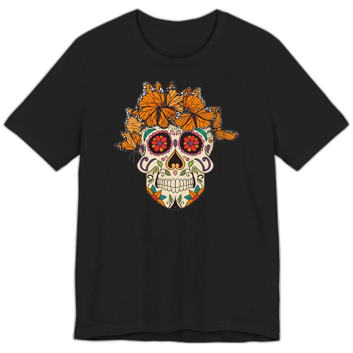 Monarch Butterfly Calavera Sugar Skull Premium T-Shirt in Black