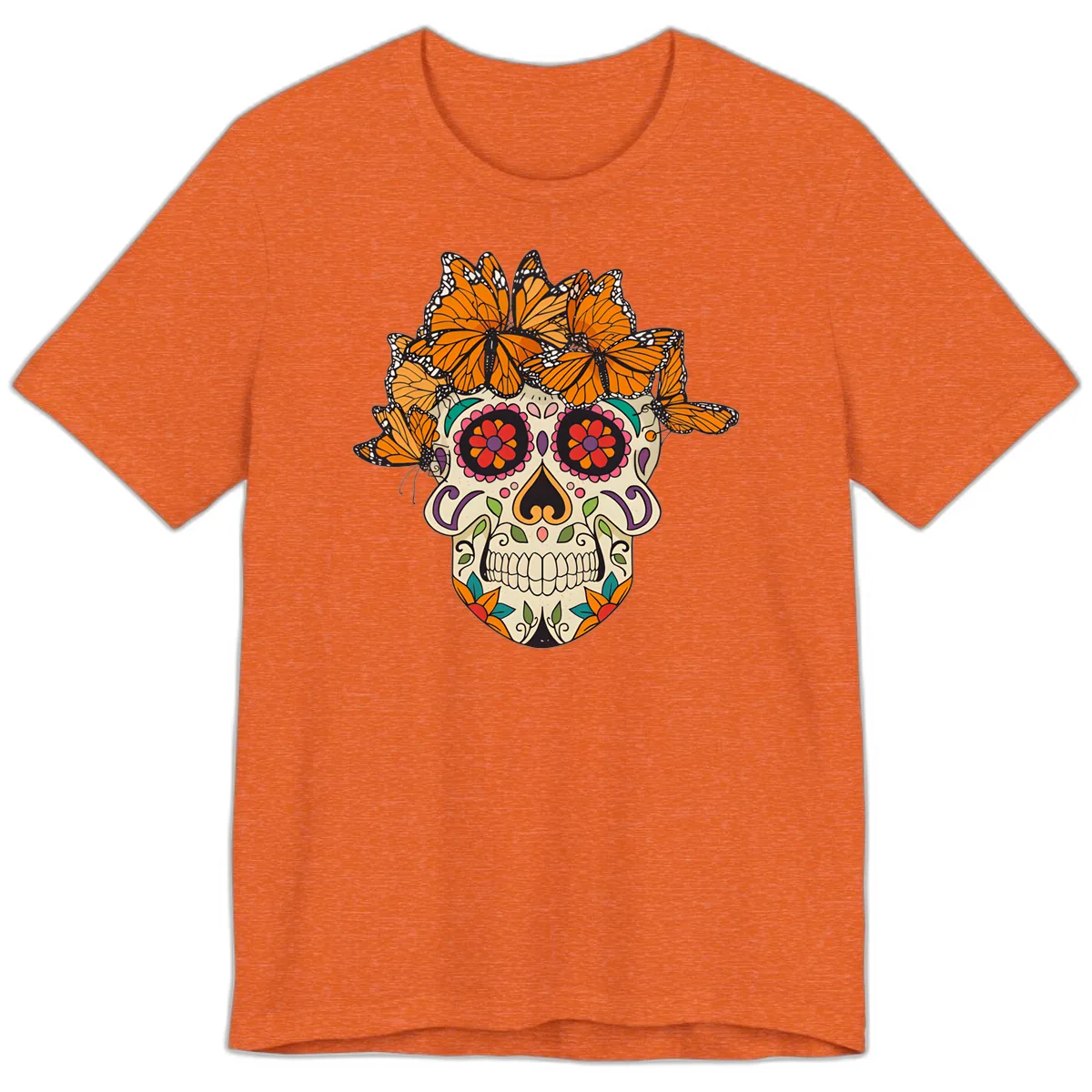 Monarch Butterfly Calavera Sugar Skull Premium T-Shirt in Heather Orange