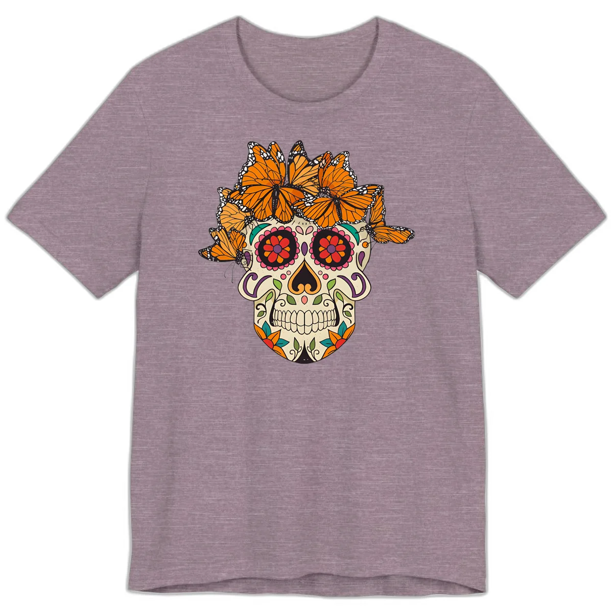 Monarch Butterfly Calavera Sugar Skull Premium T-Shirt in Heather Purple