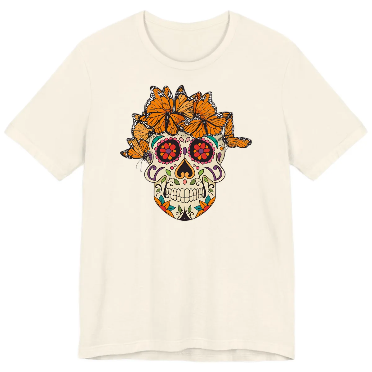 Monarch Butterfly Calavera Sugar Skull Premium T-Shirt in Natural