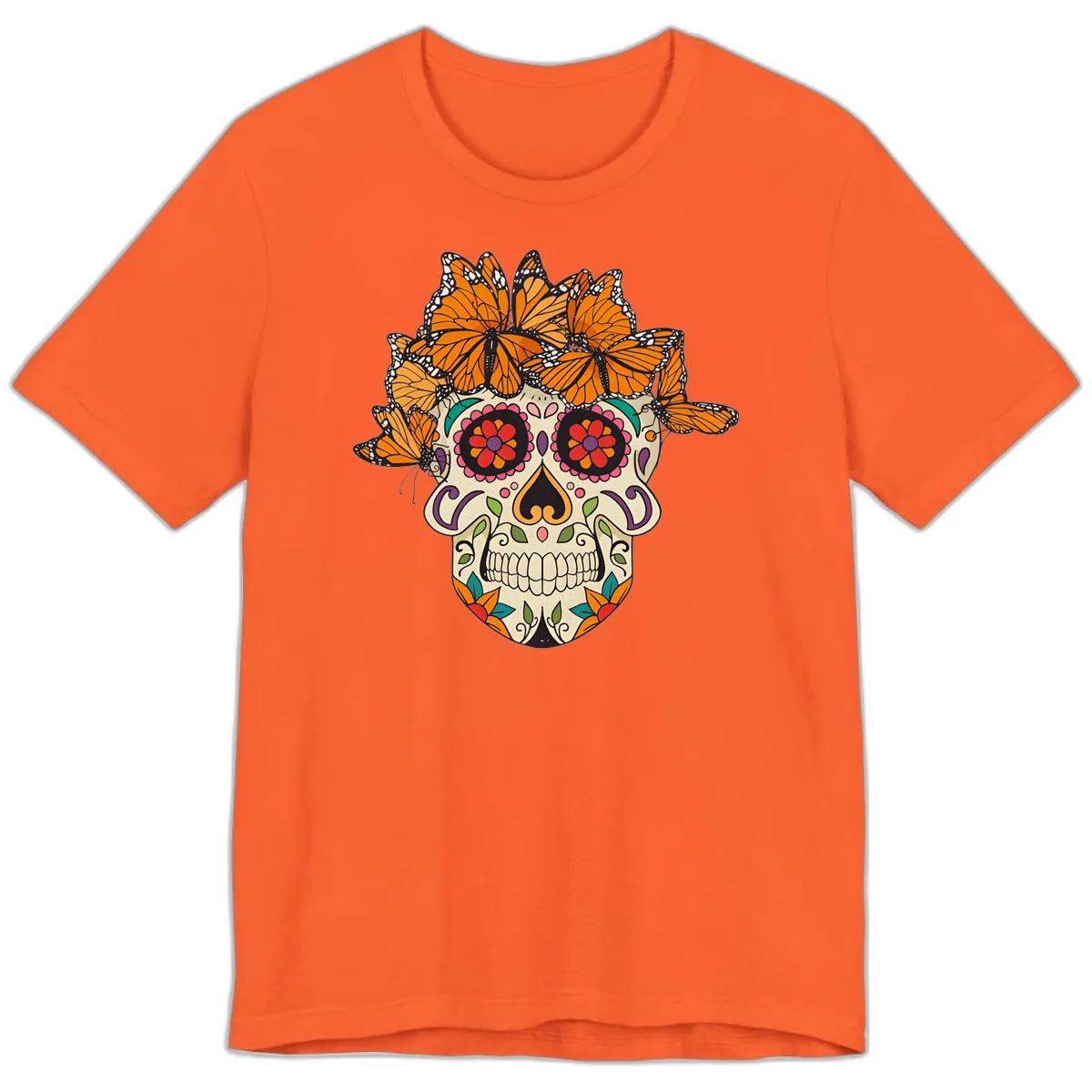 Monarch Butterfly Calavera Sugar Skull Premium T-Shirt in Orange
