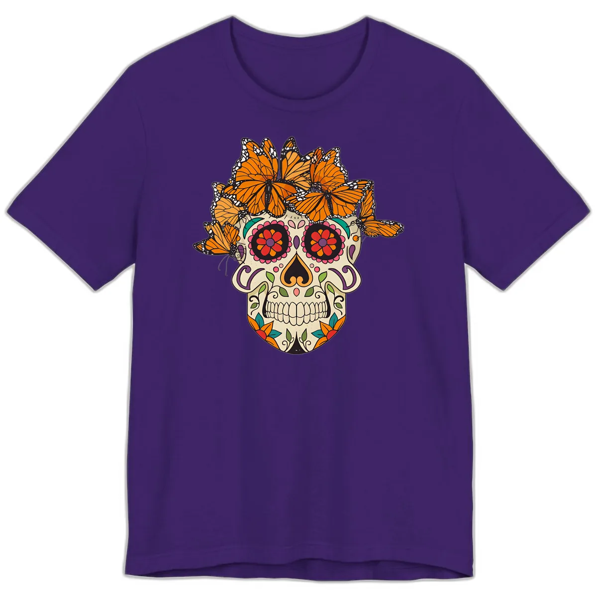Monarch Butterfly Calavera Sugar Skull Premium T-Shirt in Team Purple