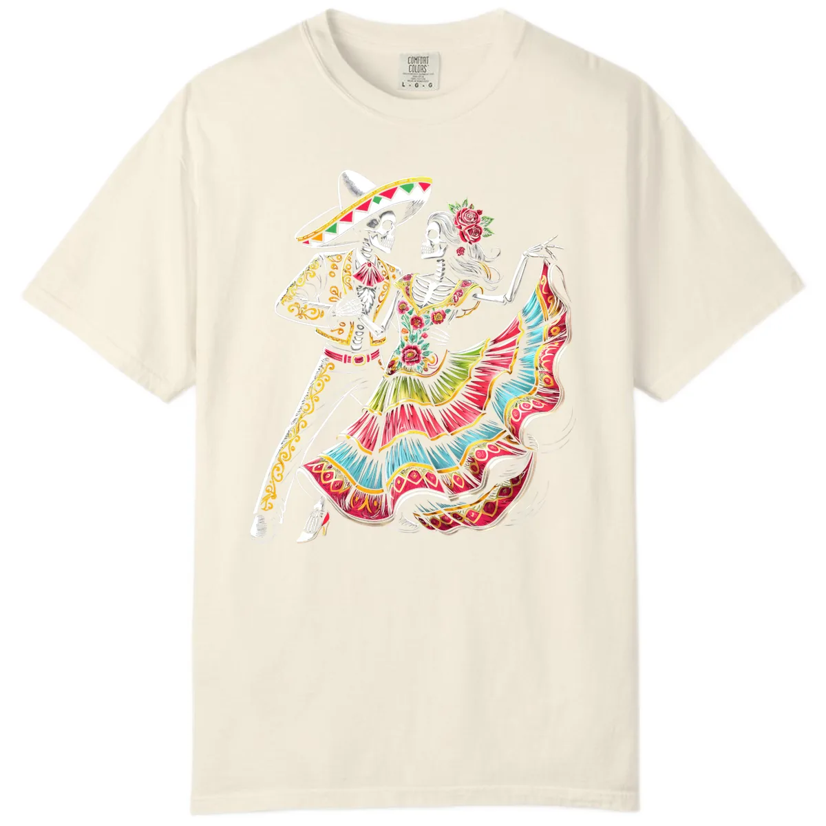 Calavera Couple Dancing Mariachi Fiesta Comfort Color in Ivory