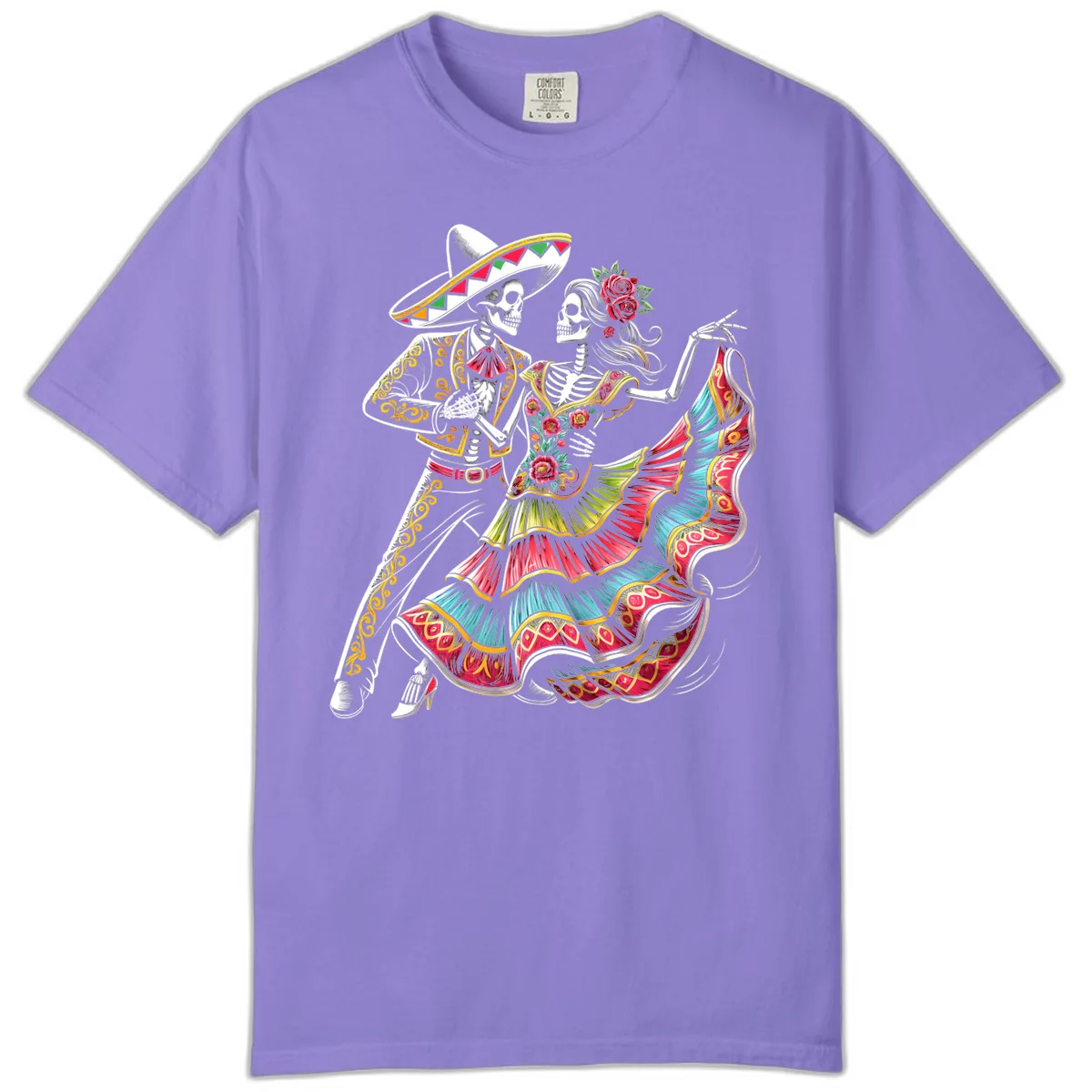 Calavera Couple Dancing Mariachi Fiesta Comfort Color in Violet