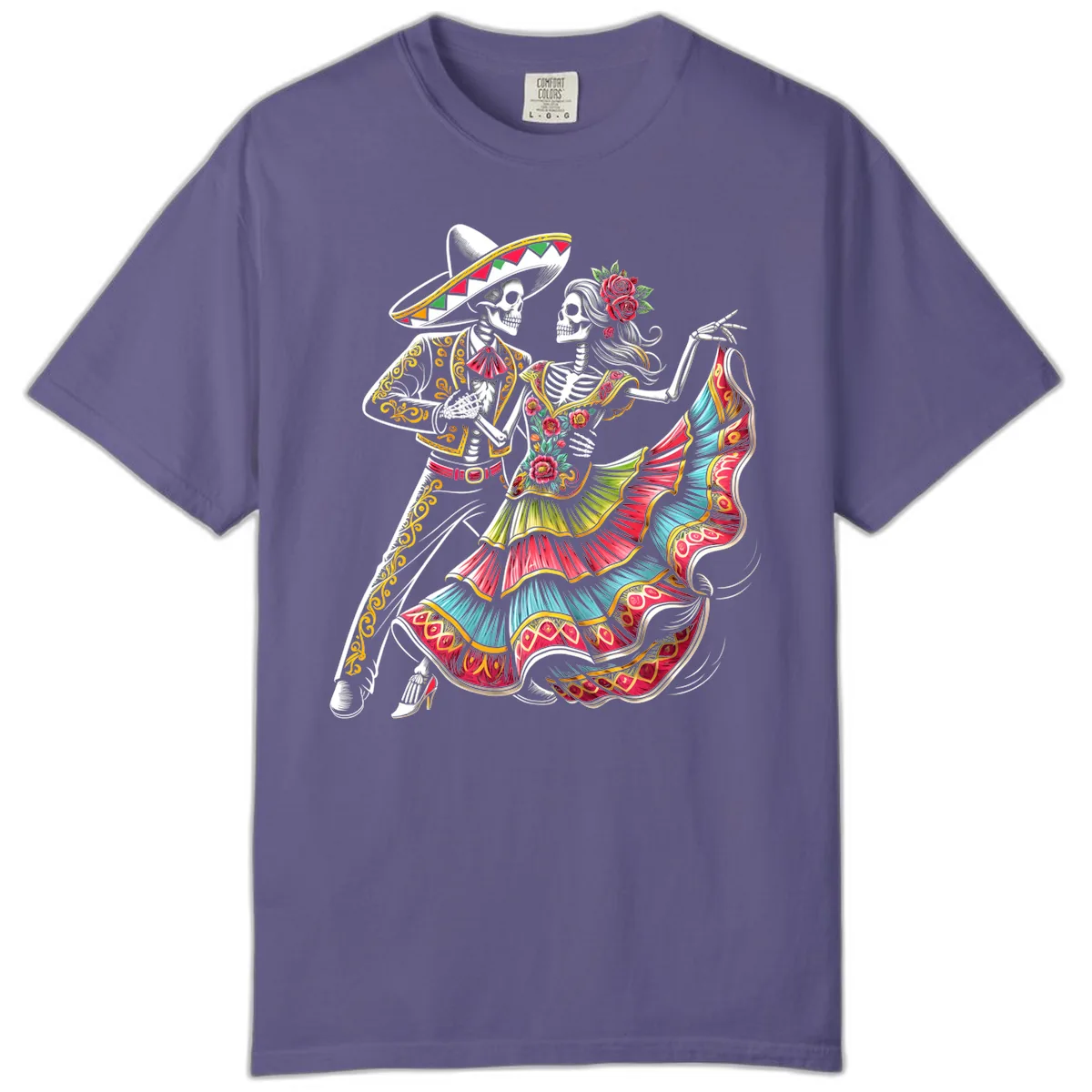 Calavera Couple Dancing Mariachi Fiesta Comfort Color in Grape