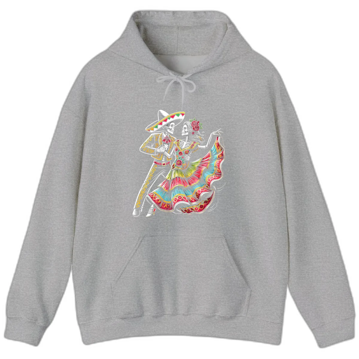 Calavera Couple Dancing Mariachi Fiesta Hoodie in Sport Grey