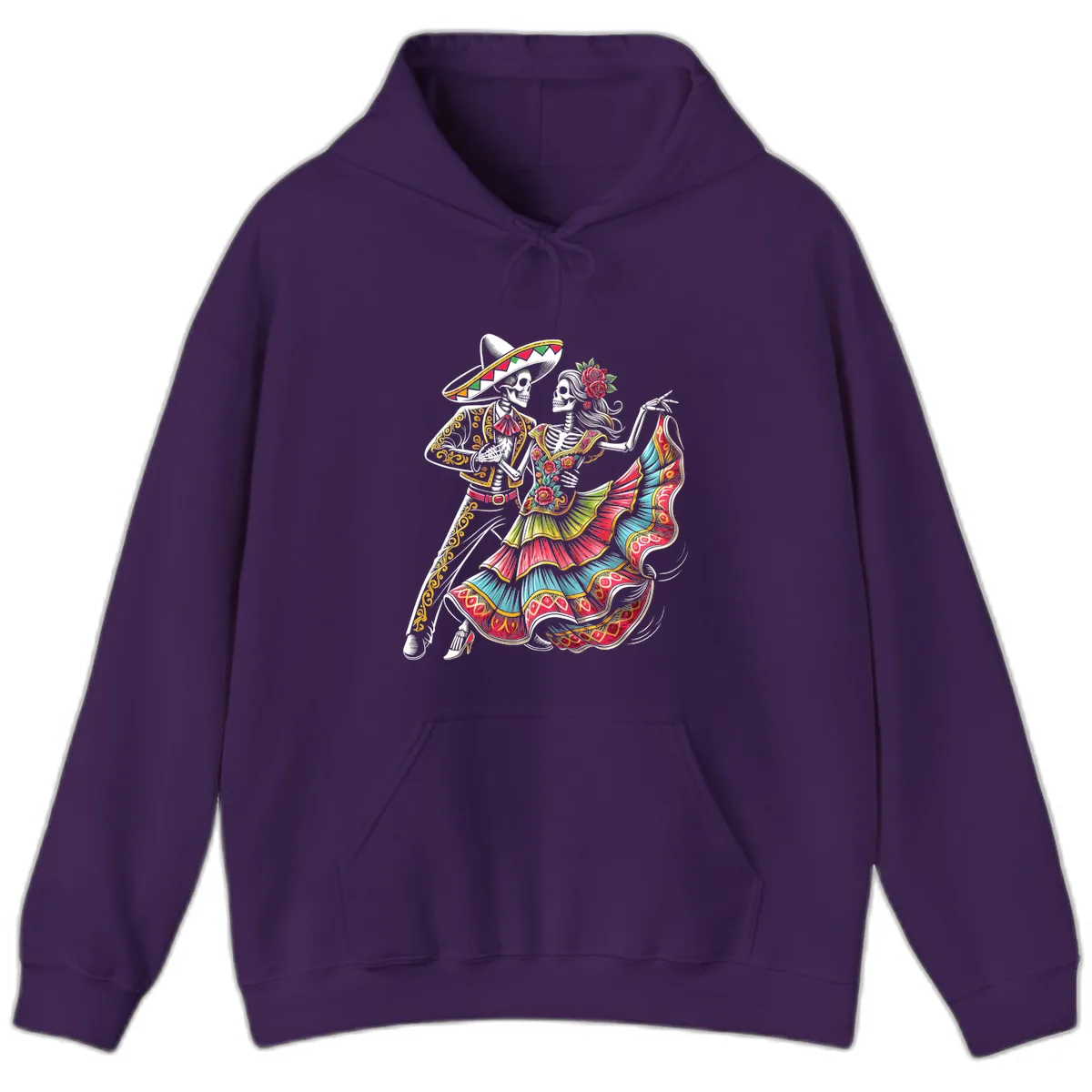 Calavera Couple Dancing Mariachi Fiesta Hoodie in Purple