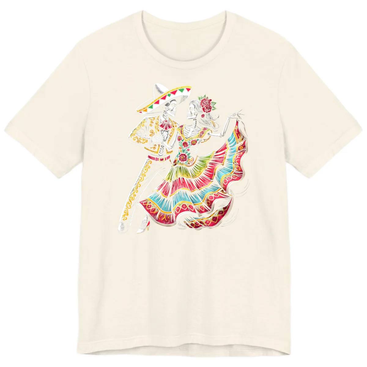 Calavera Couple Dancing Mariachi Fiesta Premium T-Shirt in Natural