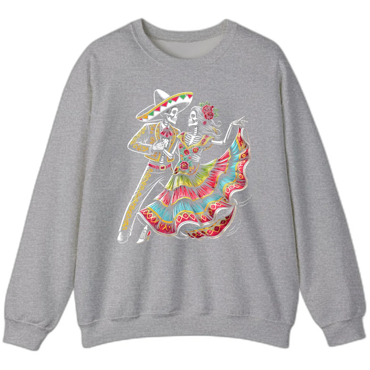 Calavera Couple Dancing Mariachi Fiesta Sweatshirt in Sport Grey