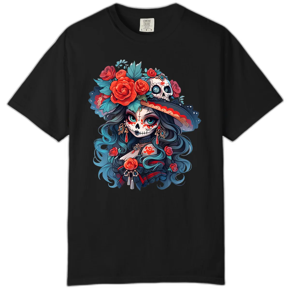 Calavera Empress with Roses and Skull Hat Comfort Color in Black