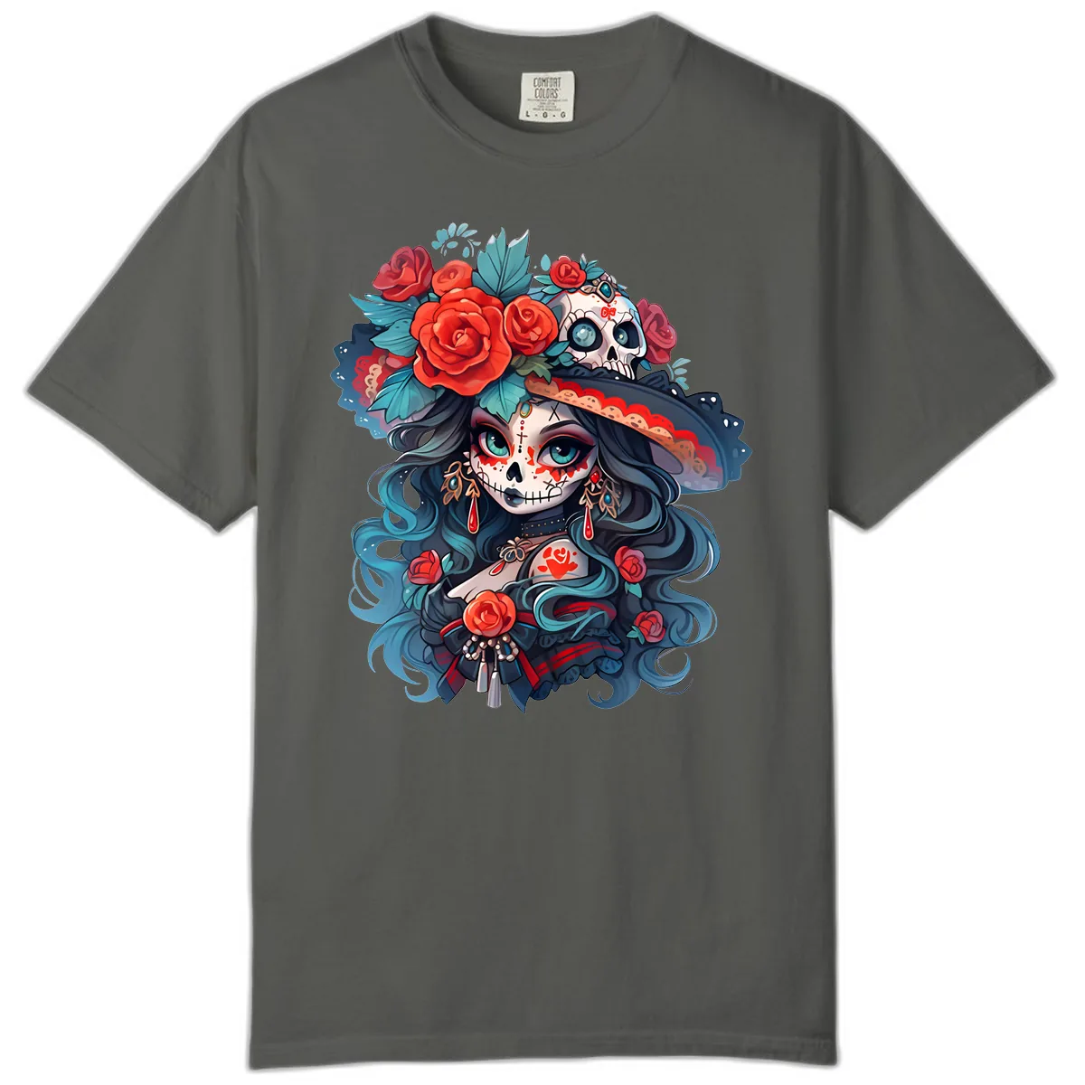 Calavera Empress with Roses and Skull Hat Comfort Color in Pepper