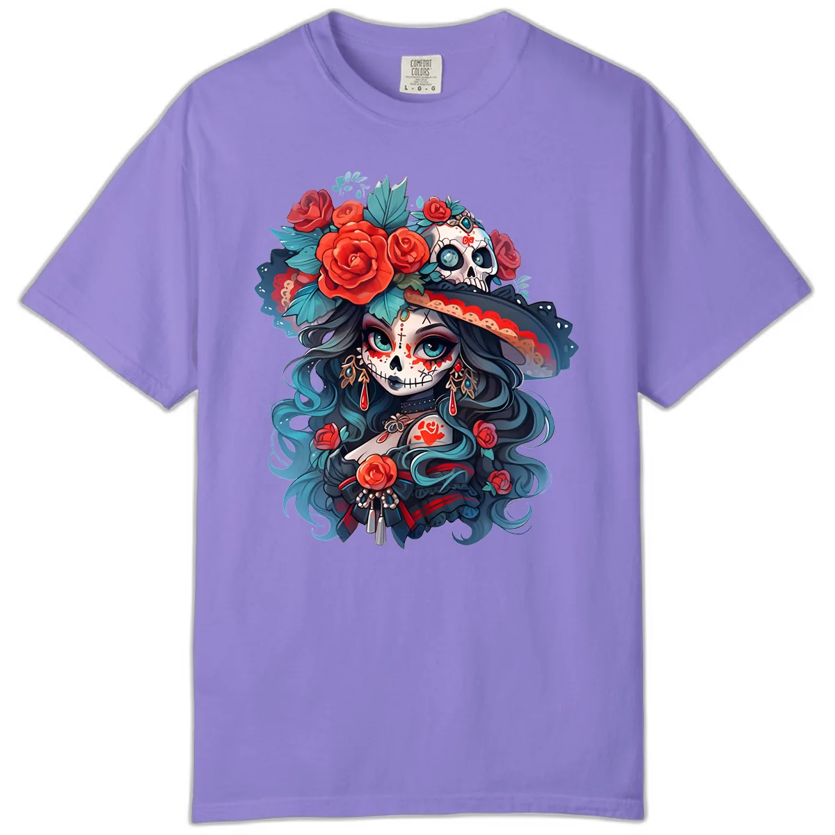 Calavera Empress with Roses and Skull Hat Comfort Color in Violet
