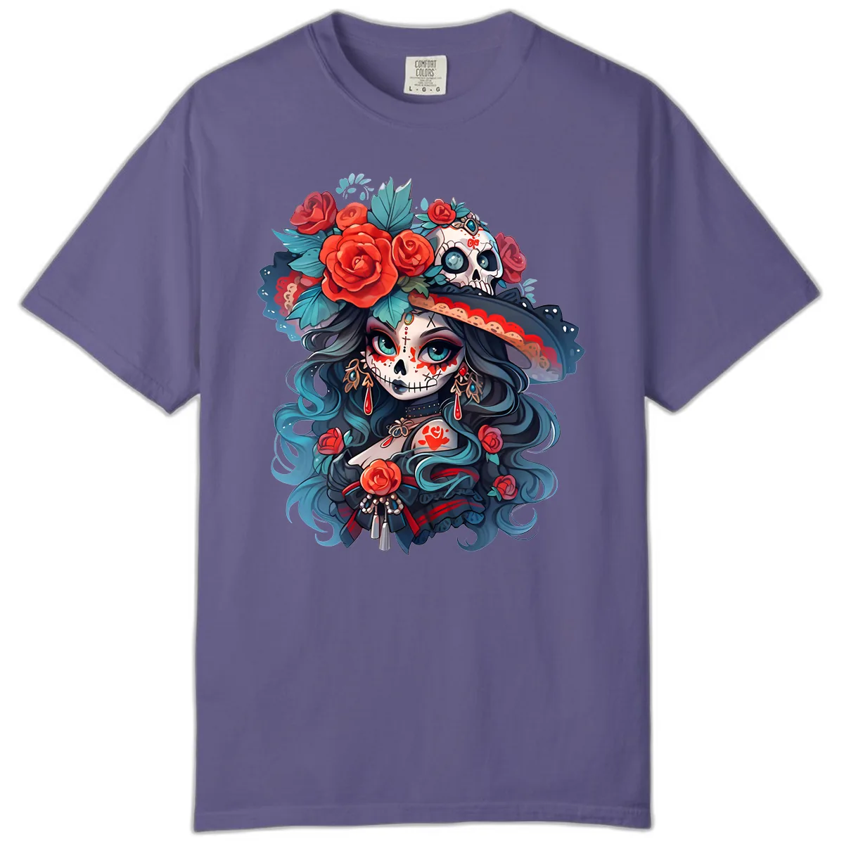 Calavera Empress with Roses and Skull Hat Comfort Color in Grape