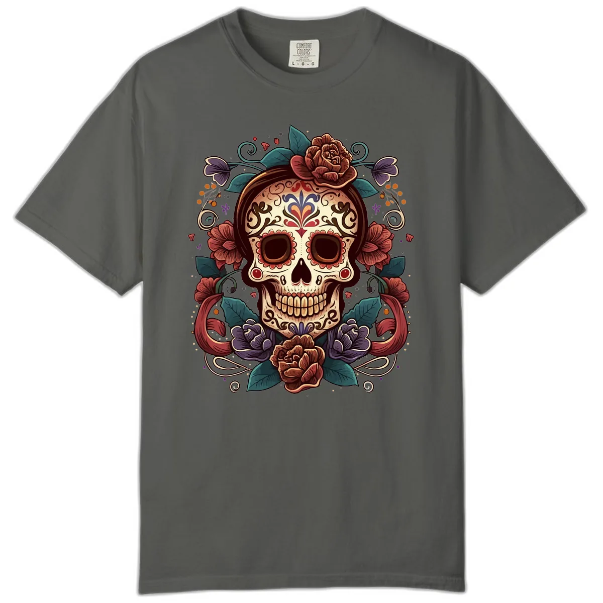 Ornate Floral Calavera Skull Day of the Dead Comfort Color in Pepper
