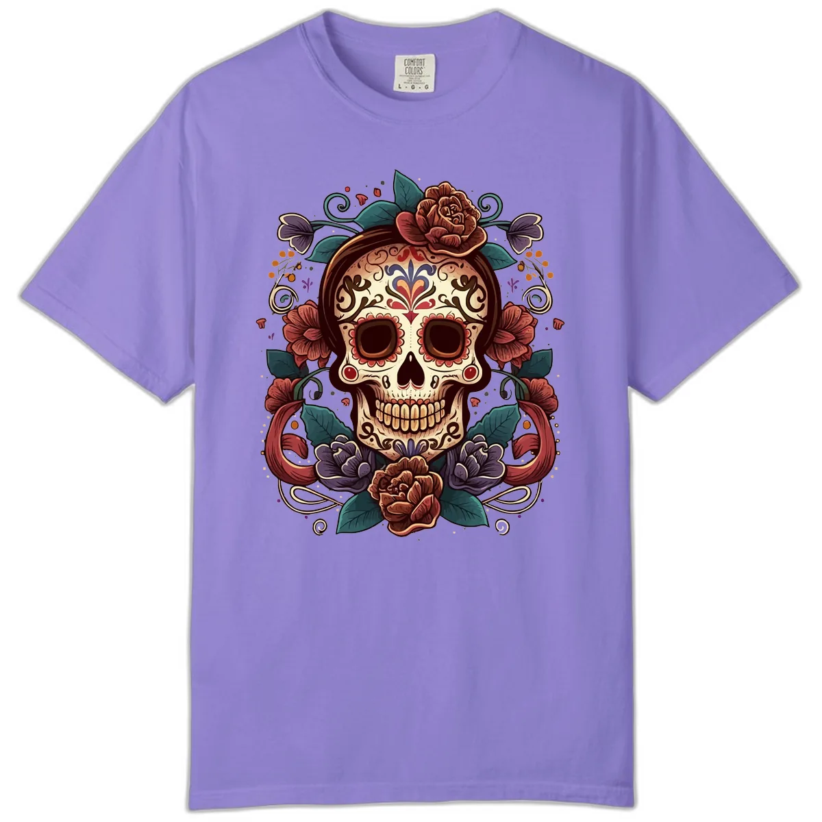 Ornate Floral Calavera Skull Day of the Dead Comfort Color in Violet