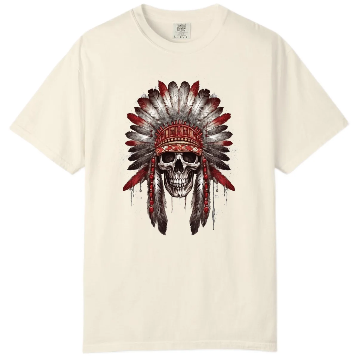 Ancient Spirit Skull with Feathered Headdress Comfort Color in Ivory