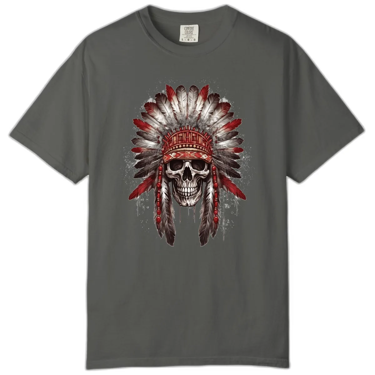 Ancient Spirit Skull with Feathered Headdress Comfort Color in Pepper